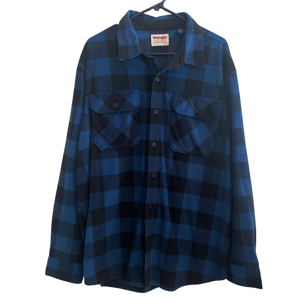 Wrangler Authentics Men's Long Sleeve Buffalo Plaid Fleece Shirt XL Blue Black